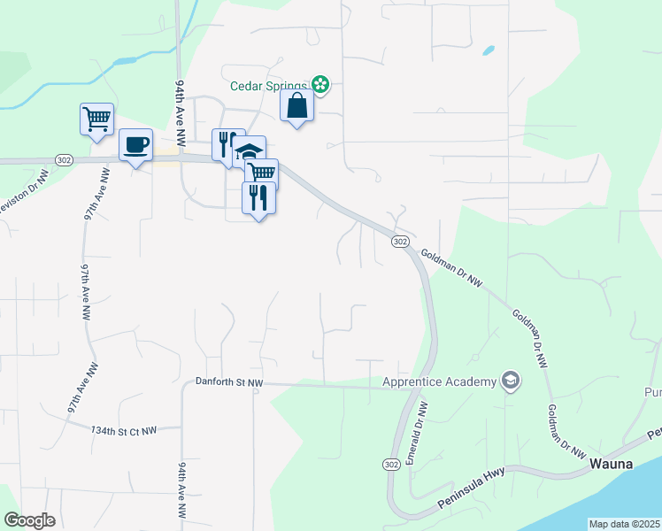 map of restaurants, bars, coffee shops, grocery stores, and more near 14012 87th Avenue Court Northwest in Gig Harbor