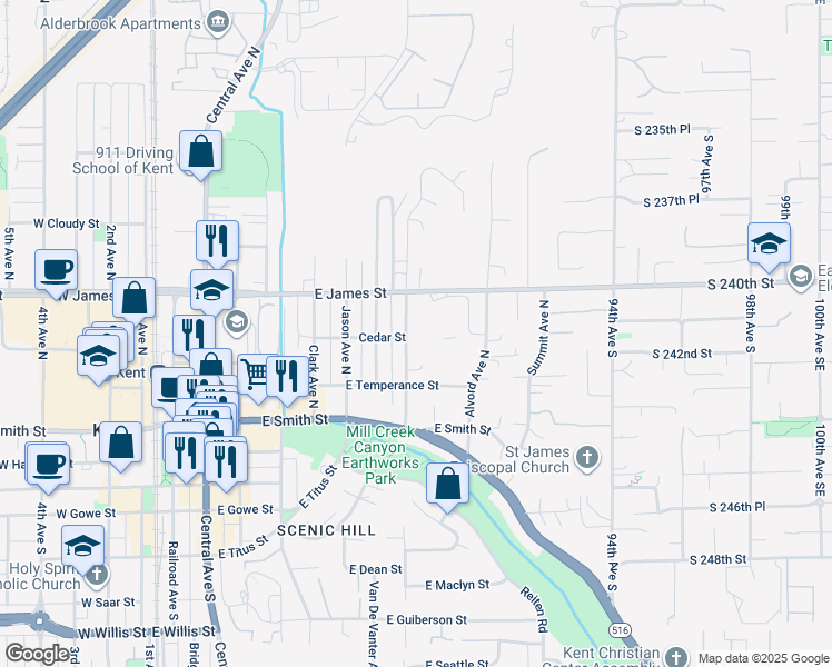 map of restaurants, bars, coffee shops, grocery stores, and more near 422 Hazel Avenue in Kent