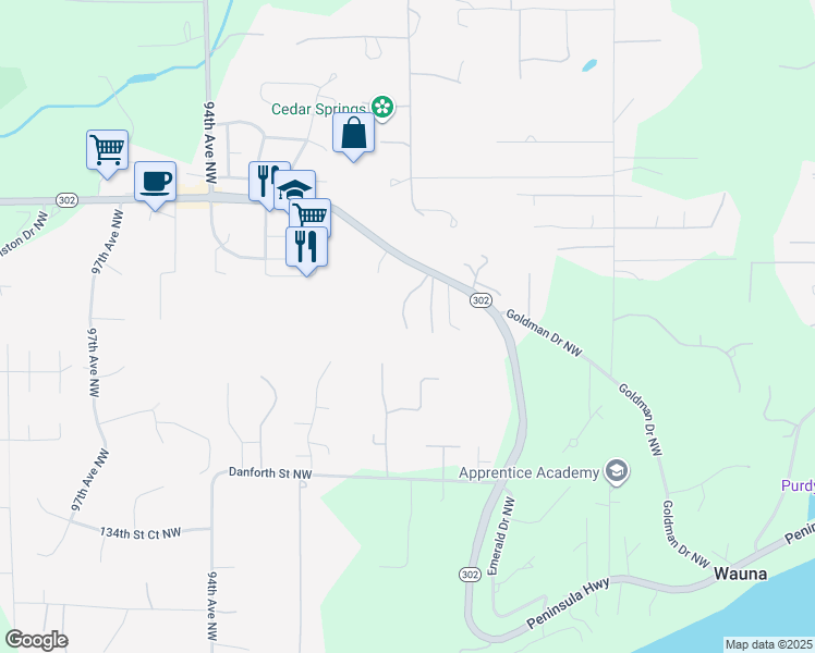 map of restaurants, bars, coffee shops, grocery stores, and more near 14010 87th Avenue Court Northwest in Gig Harbor