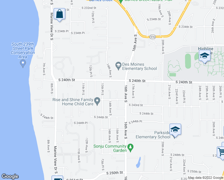 map of restaurants, bars, coffee shops, grocery stores, and more near 24103 15th Avenue South in Des Moines