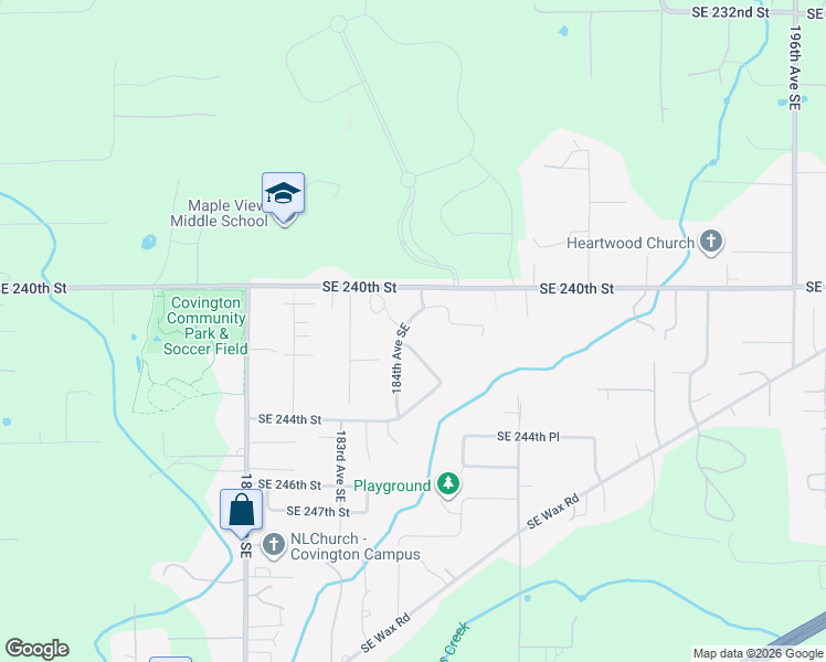 map of restaurants, bars, coffee shops, grocery stores, and more near 24100 184th Avenue Southeast in Covington