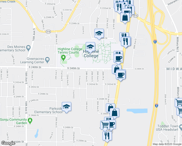 map of restaurants, bars, coffee shops, grocery stores, and more near in Des Moines