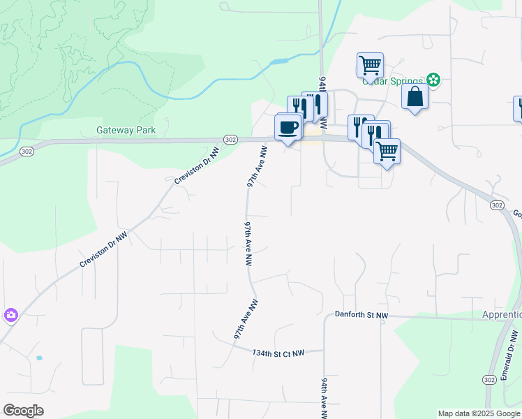 map of restaurants, bars, coffee shops, grocery stores, and more near 9614 142nd Street Northwest in Gig Harbor