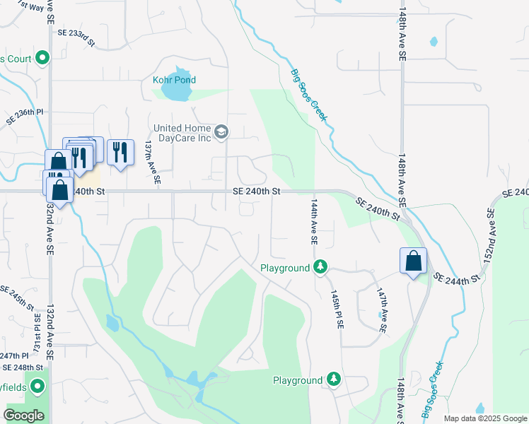 map of restaurants, bars, coffee shops, grocery stores, and more near 24023 142nd Avenue Southeast in Kent