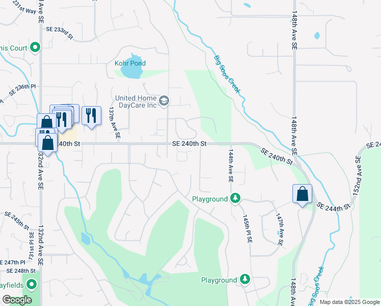 map of restaurants, bars, coffee shops, grocery stores, and more near 24023 142nd Avenue Southeast in Kent