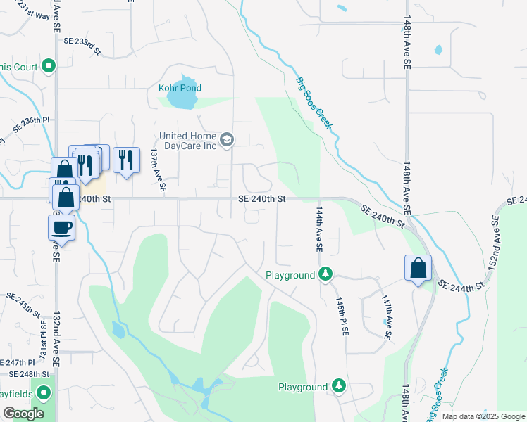 map of restaurants, bars, coffee shops, grocery stores, and more near 24023 142nd Avenue Southeast in Kent