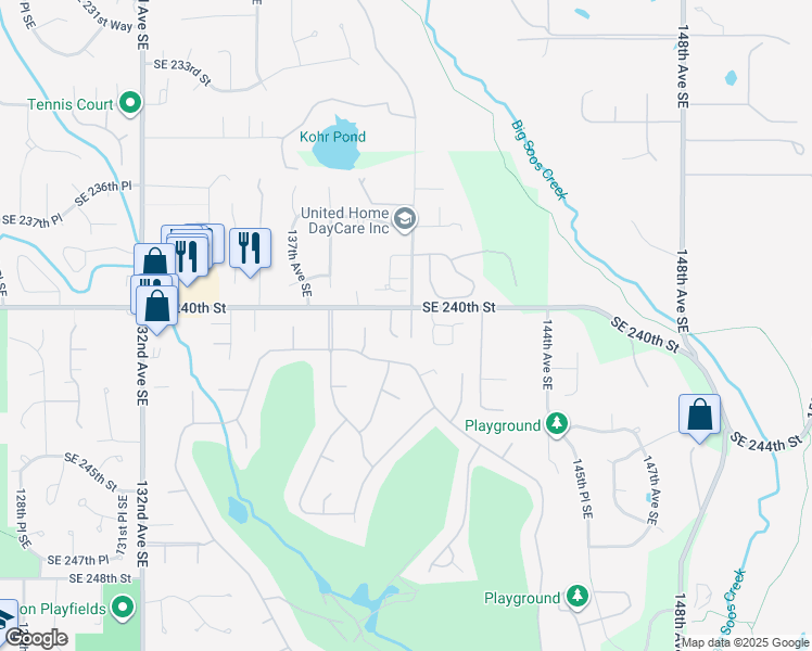 map of restaurants, bars, coffee shops, grocery stores, and more near 13867 Southeast 240th Street in Kent