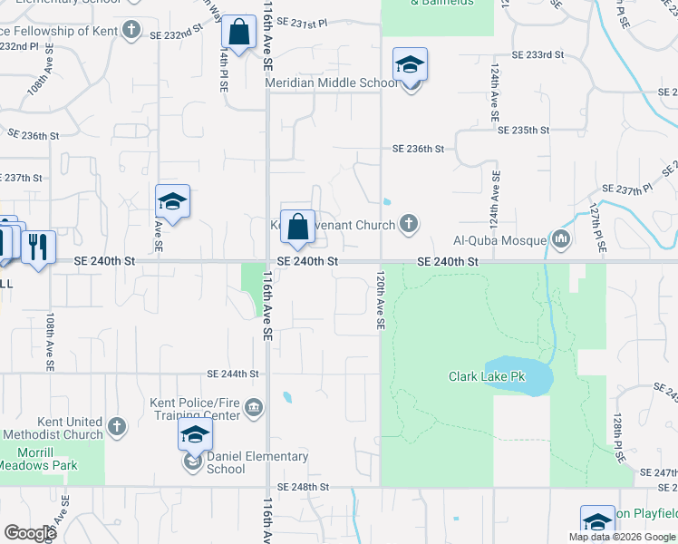 map of restaurants, bars, coffee shops, grocery stores, and more near 11816 Southeast 240th Place in Kent