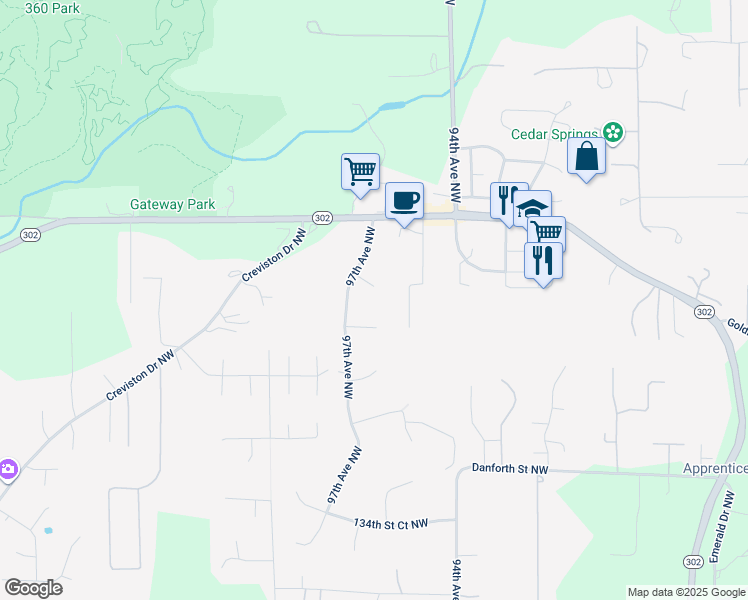 map of restaurants, bars, coffee shops, grocery stores, and more near 9614 142nd Street Northwest in Gig Harbor