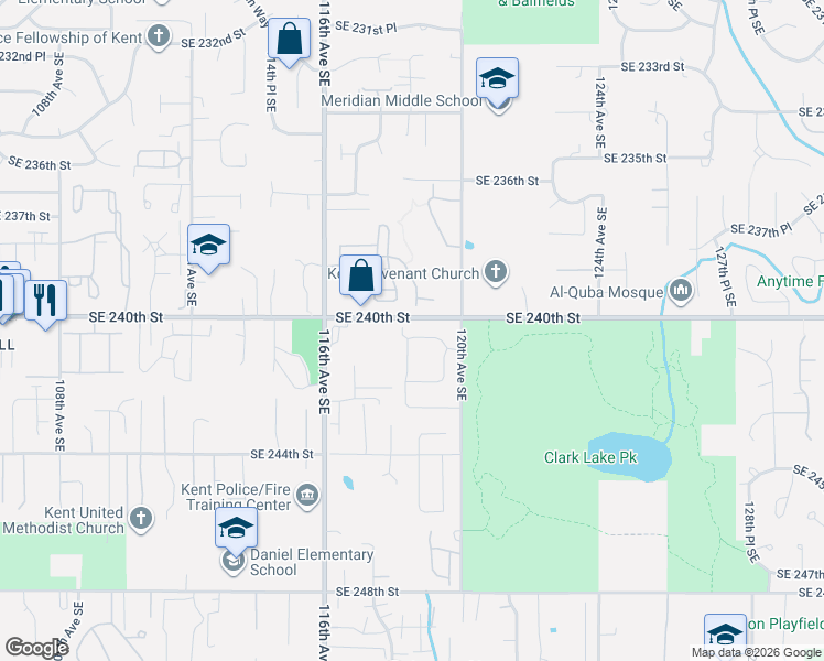 map of restaurants, bars, coffee shops, grocery stores, and more near 11816 Southeast 240th Place in Kent