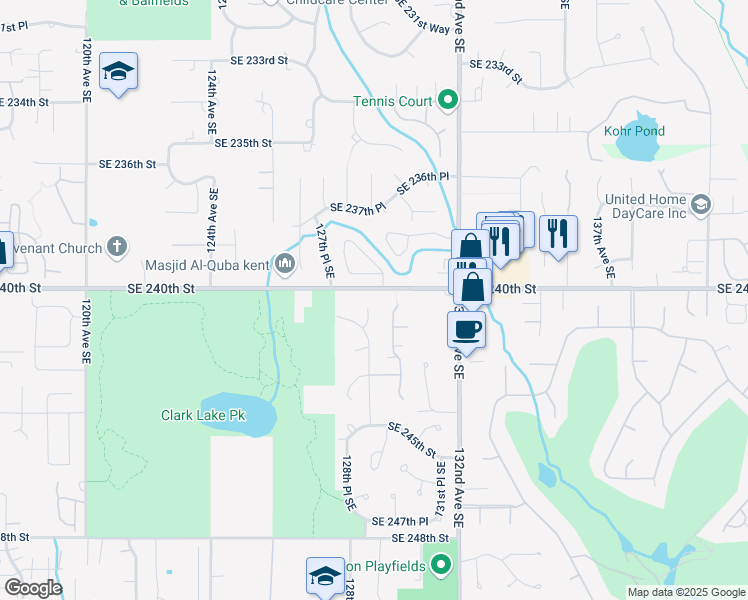 map of restaurants, bars, coffee shops, grocery stores, and more near 24024 129th Court Southeast in Kent