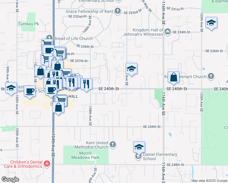 map of restaurants, bars, coffee shops, grocery stores, and more near 24007 110th Place Southeast in Kent