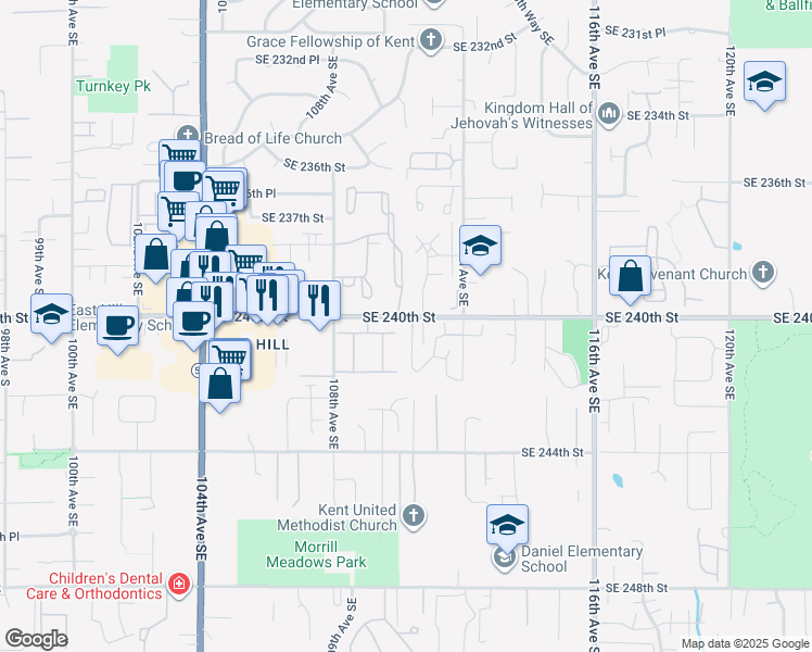 map of restaurants, bars, coffee shops, grocery stores, and more near 24007 110th Place Southeast in Kent