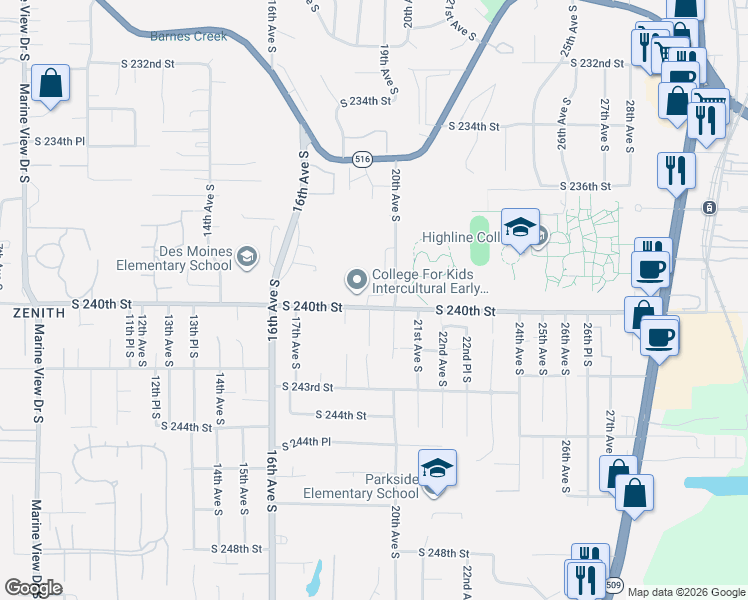map of restaurants, bars, coffee shops, grocery stores, and more near 1924 South 240th Street in Des Moines