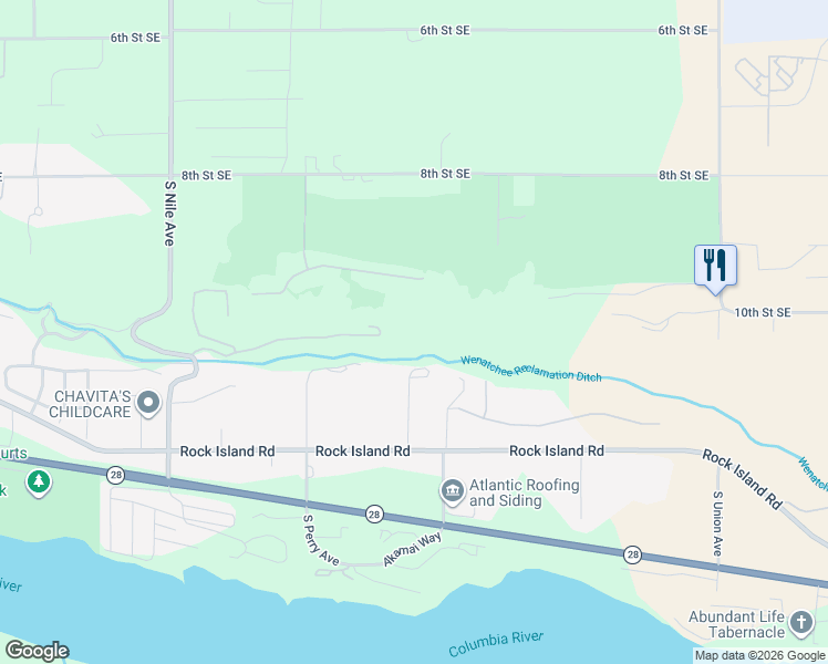 map of restaurants, bars, coffee shops, grocery stores, and more near 2882 Southeast Falcon View Drive in East Wenatchee