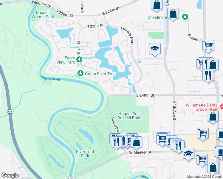map of restaurants, bars, coffee shops, grocery stores, and more near 5736 South 238th Court in Kent