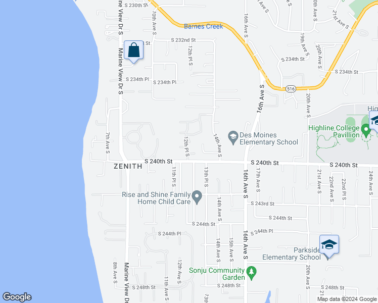 map of restaurants, bars, coffee shops, grocery stores, and more near 23918 12th Place South in Des Moines