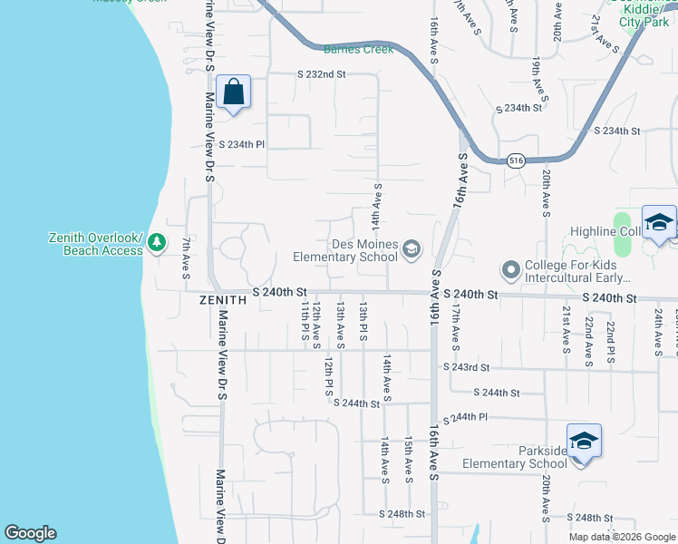 map of restaurants, bars, coffee shops, grocery stores, and more near 1221 South 238th Lane in Seattle