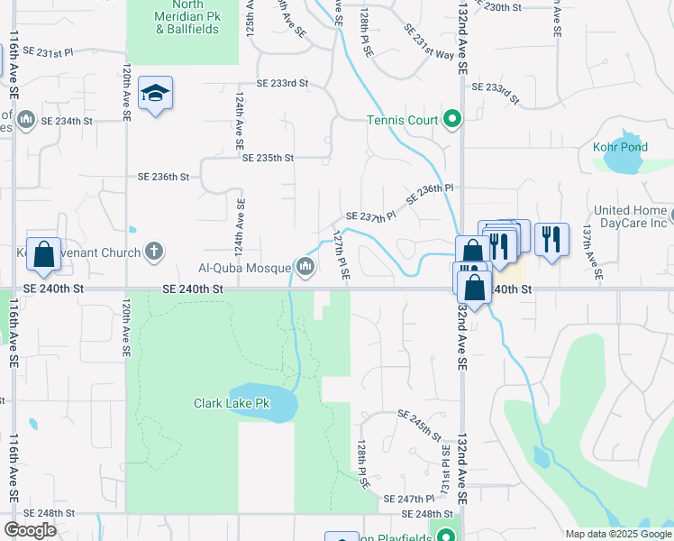 map of restaurants, bars, coffee shops, grocery stores, and more near 23722 126th Place Southeast in Kent