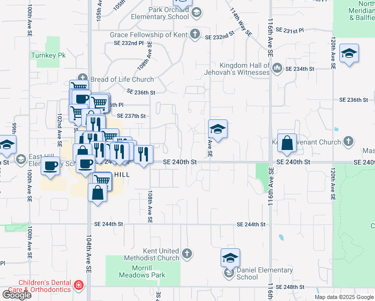 map of restaurants, bars, coffee shops, grocery stores, and more near 23913 111th Place Southeast in Kent