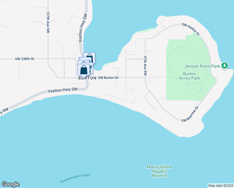 map of restaurants, bars, coffee shops, grocery stores, and more near 10003 Southwest Burton Drive in Vashon
