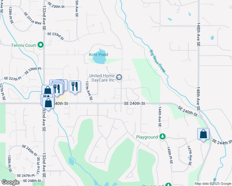 map of restaurants, bars, coffee shops, grocery stores, and more near 13915 Southeast 238th Place in Kent