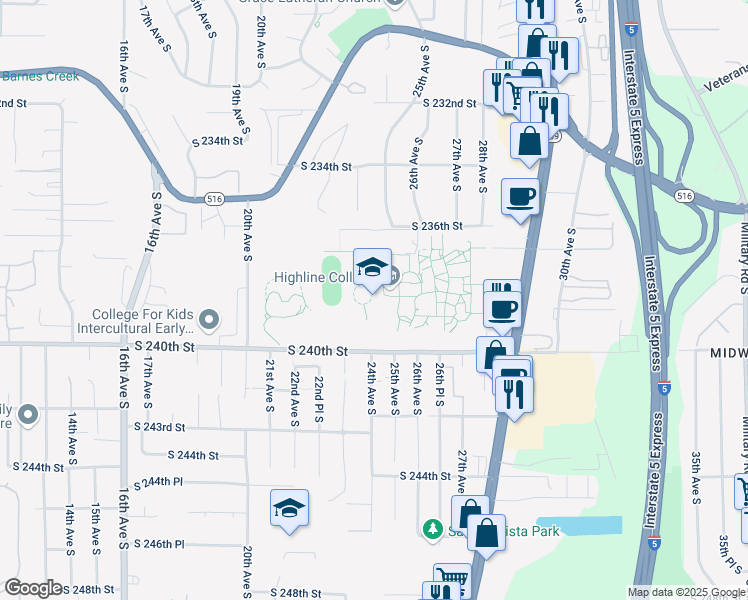 map of restaurants, bars, coffee shops, grocery stores, and more near 2400 South 240th Street in Des Moines
