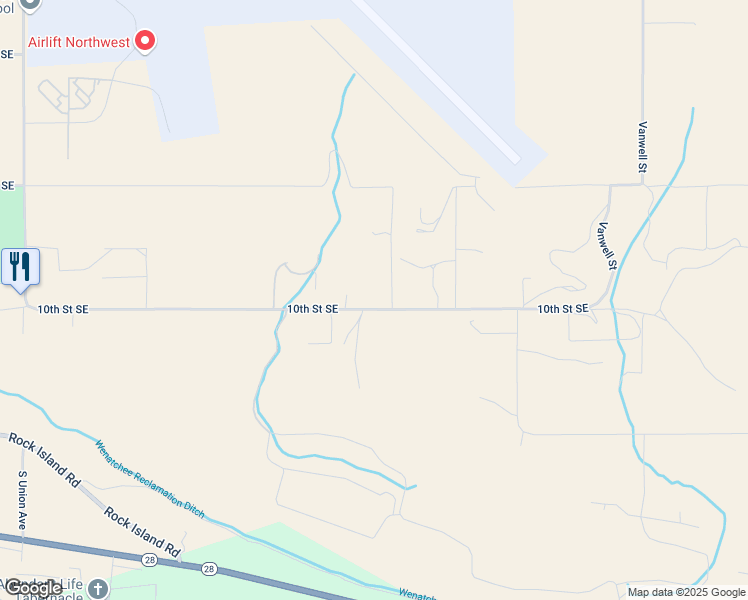 map of restaurants, bars, coffee shops, grocery stores, and more near 3855 10th Street Southeast in East Wenatchee