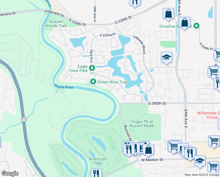 map of restaurants, bars, coffee shops, grocery stores, and more near 23732 56th Place South in Kent