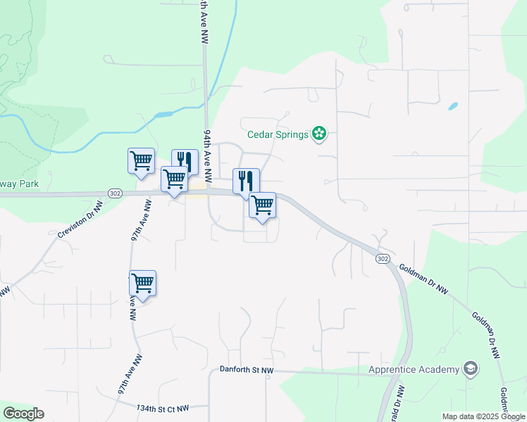map of restaurants, bars, coffee shops, grocery stores, and more near 14304 92nd Avenue Northwest in Gig Harbor