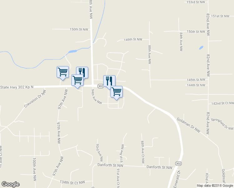 map of restaurants, bars, coffee shops, grocery stores, and more near in Wauna