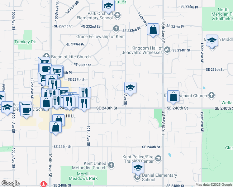 map of restaurants, bars, coffee shops, grocery stores, and more near 23902 111th Place Southeast in Kent