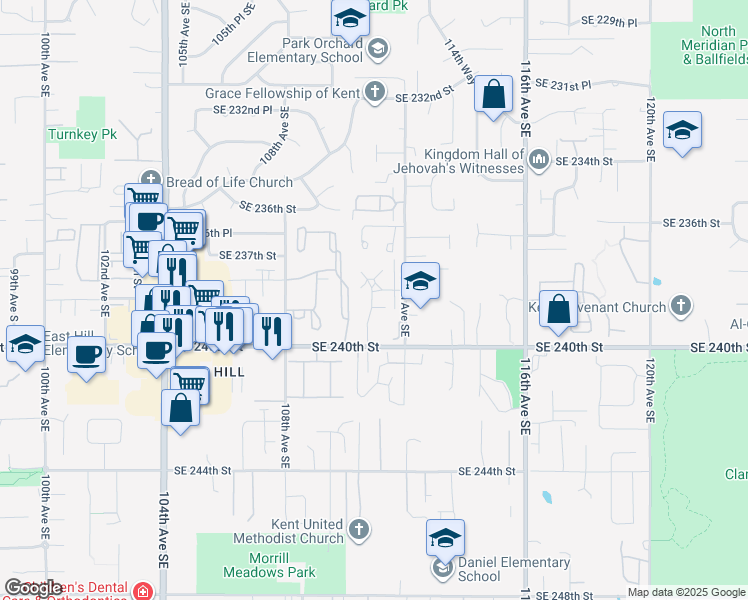 map of restaurants, bars, coffee shops, grocery stores, and more near 23902 111th Place Southeast in Kent