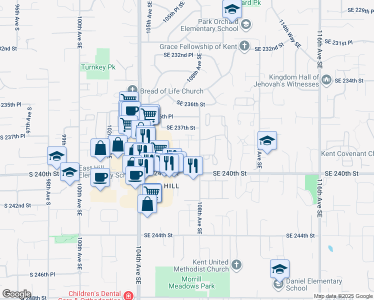 map of restaurants, bars, coffee shops, grocery stores, and more near 23901 108th Avenue Southeast in Kent