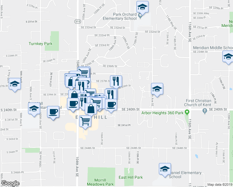 map of restaurants, bars, coffee shops, grocery stores, and more near 23901 108th Avenue Southeast in Kent