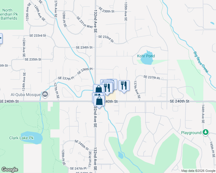 map of restaurants, bars, coffee shops, grocery stores, and more near 13312 Southeast 238th Place in Kent