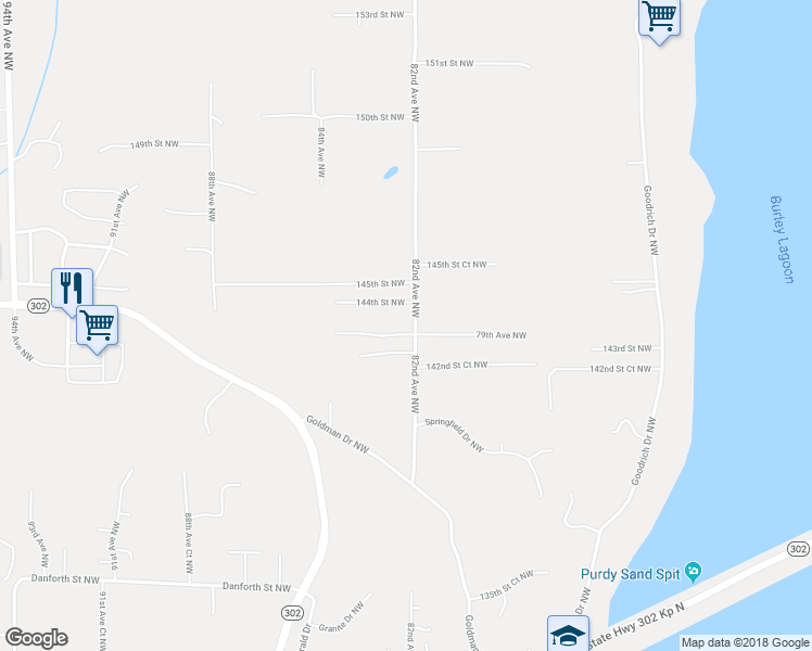 map of restaurants, bars, coffee shops, grocery stores, and more near 8207 143rd Street Court Northwest in Gig Harbor