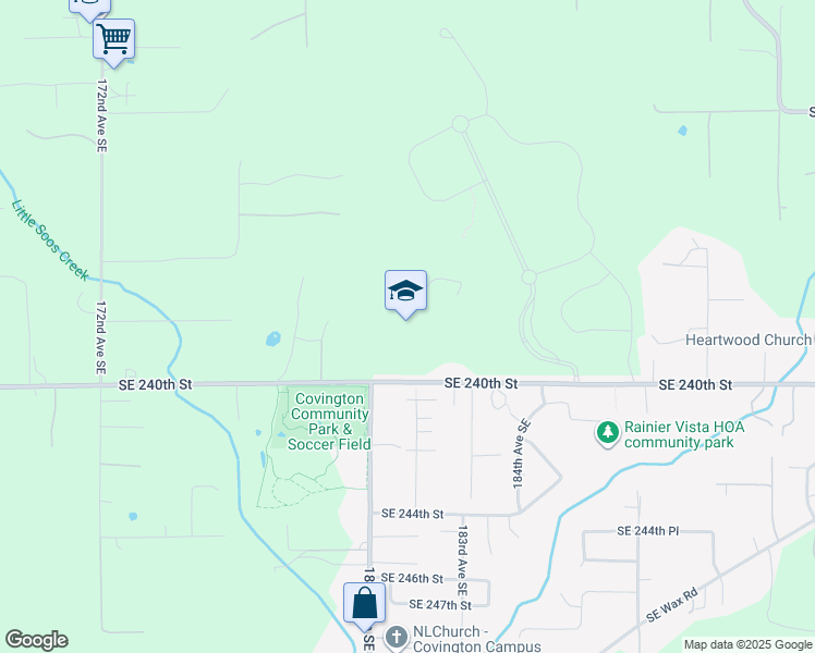 map of restaurants, bars, coffee shops, grocery stores, and more near 18200 Southeast 240th Street in Covington