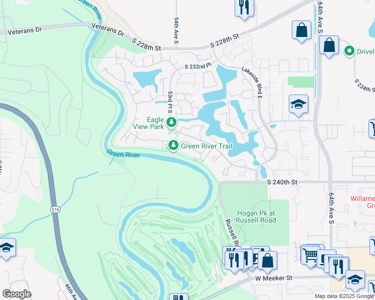 map of restaurants, bars, coffee shops, grocery stores, and more near 5423 South 237th Place in Kent