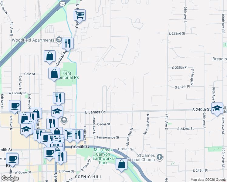 map of restaurants, bars, coffee shops, grocery stores, and more near 806 Hazel Avenue North in Kent