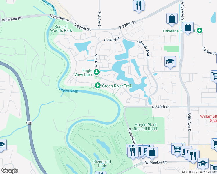 map of restaurants, bars, coffee shops, grocery stores, and more near 23732 56th Place South in Kent