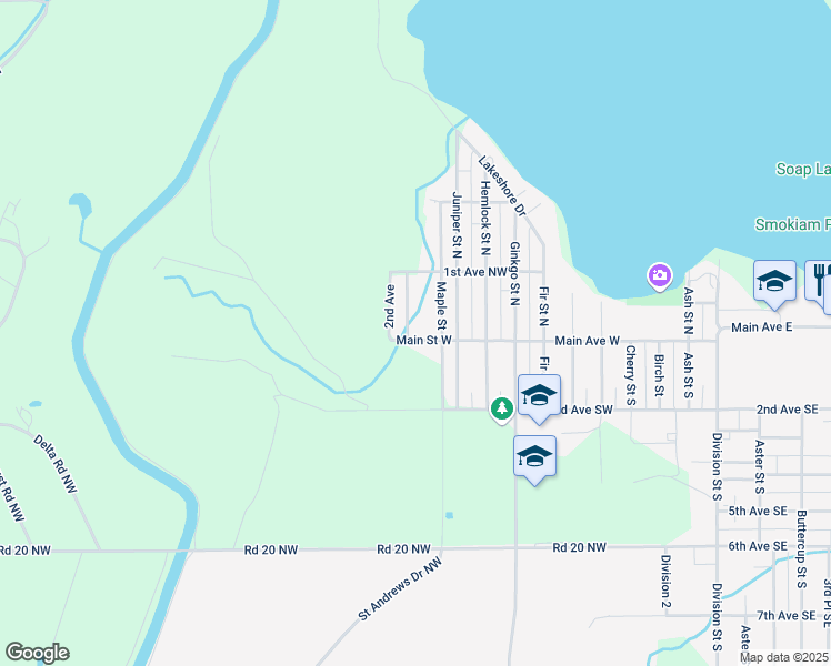 map of restaurants, bars, coffee shops, grocery stores, and more near 1056 Main Avenue West in Soap Lake