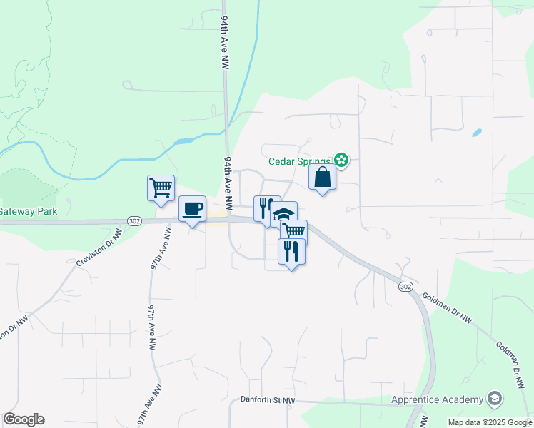 map of restaurants, bars, coffee shops, grocery stores, and more near 9110 144th Street Court Northwest in Gig Harbor