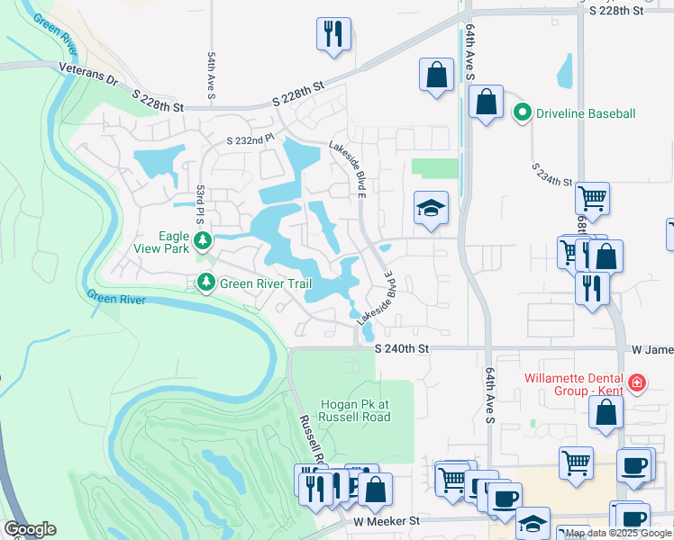 map of restaurants, bars, coffee shops, grocery stores, and more near 23616 58th Avenue South in Kent