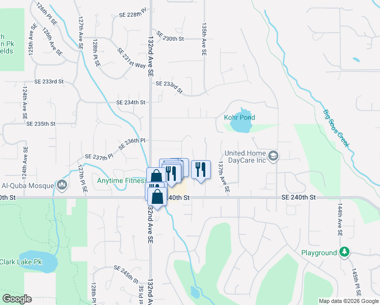 map of restaurants, bars, coffee shops, grocery stores, and more near 23708 134th Place Southeast in Kent