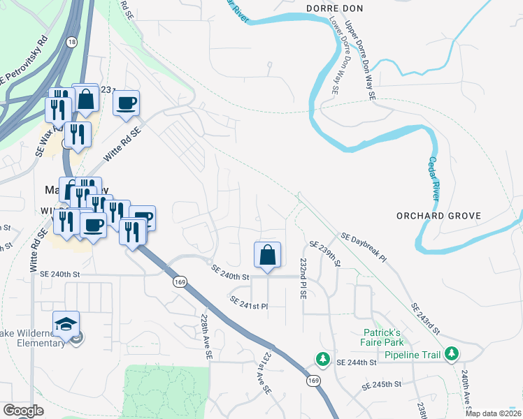 map of restaurants, bars, coffee shops, grocery stores, and more near 23710 230th Place Southeast in Maple Valley
