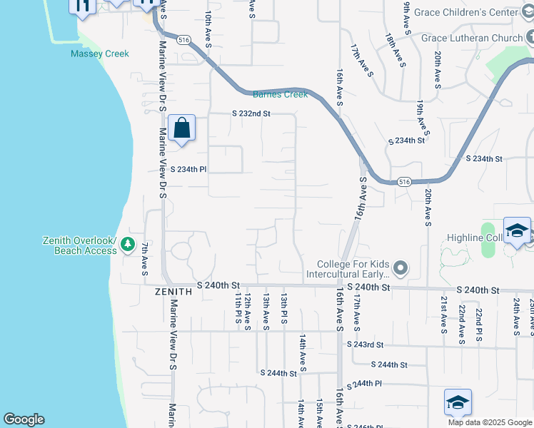 map of restaurants, bars, coffee shops, grocery stores, and more near 1233 S 236th Pl in Des Moines