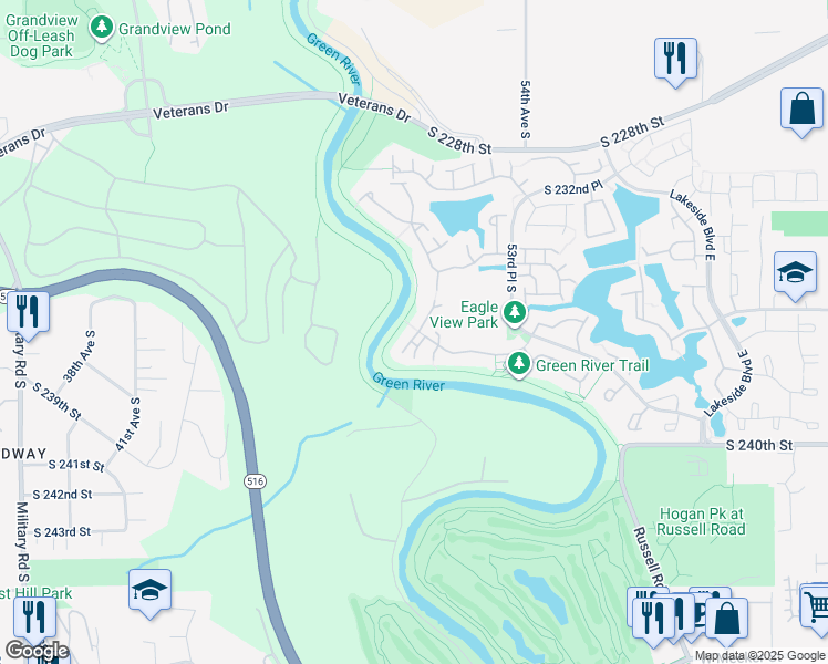 map of restaurants, bars, coffee shops, grocery stores, and more near 23629 51st Avenue South in Kent
