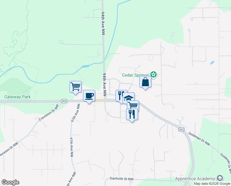 map of restaurants, bars, coffee shops, grocery stores, and more near 9201 144th Street Court Northwest in Gig Harbor