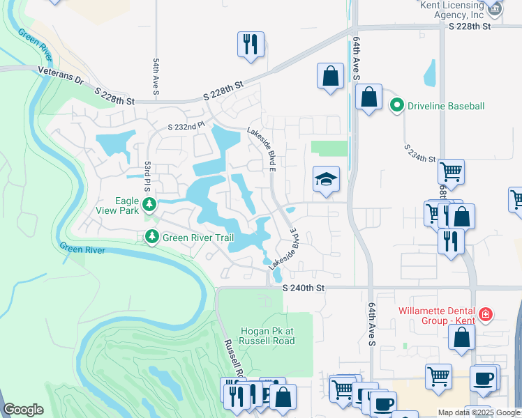 map of restaurants, bars, coffee shops, grocery stores, and more near 23616 58th Avenue South in Kent